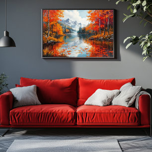 Tranquil Lake Surrounded by Autumn Trees Canvas Print