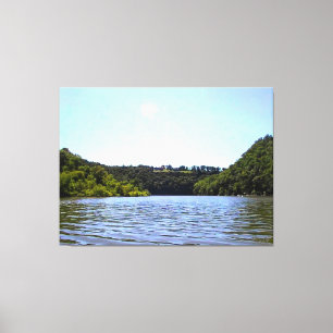 Tranquil Lake Surrounded by Forested Hills Canvas Print