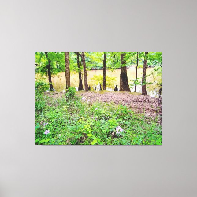 Tranquil Lakeside with Wildflowers Canvas Print (Front)