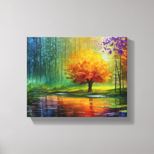  Tranquil Landscape Painting: Colourful Tree  Canvas Print