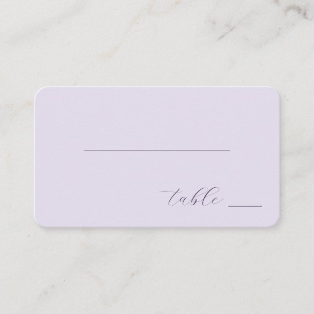 Tranquil Lavender Minimalist Calligraphy Place Card (Front)