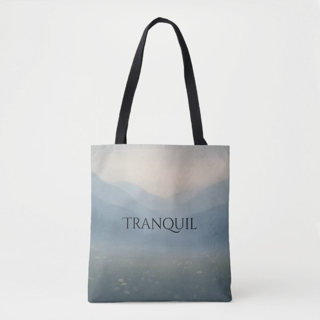 Tranquil - Misty Mountain Scene Tote Bag (Front)