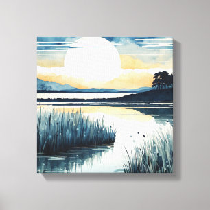 Tranquil Moonlight Lake Canvas Print