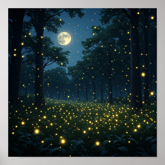 Tranquil Moonlit Forest Grove Poster (Front)