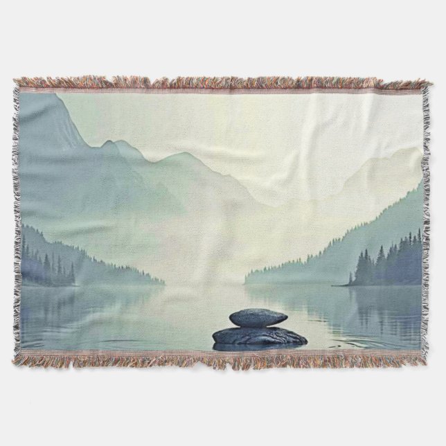 Tranquil Mountain Lake Serenity Throw Blanket (Front)