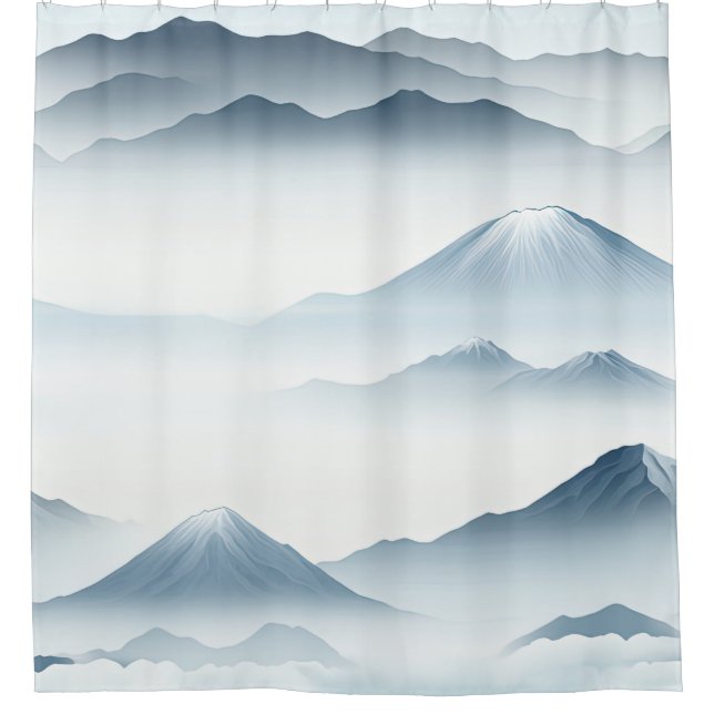 Tranquil Mountains Snow Blue White Scene Shower Curtain (Front)