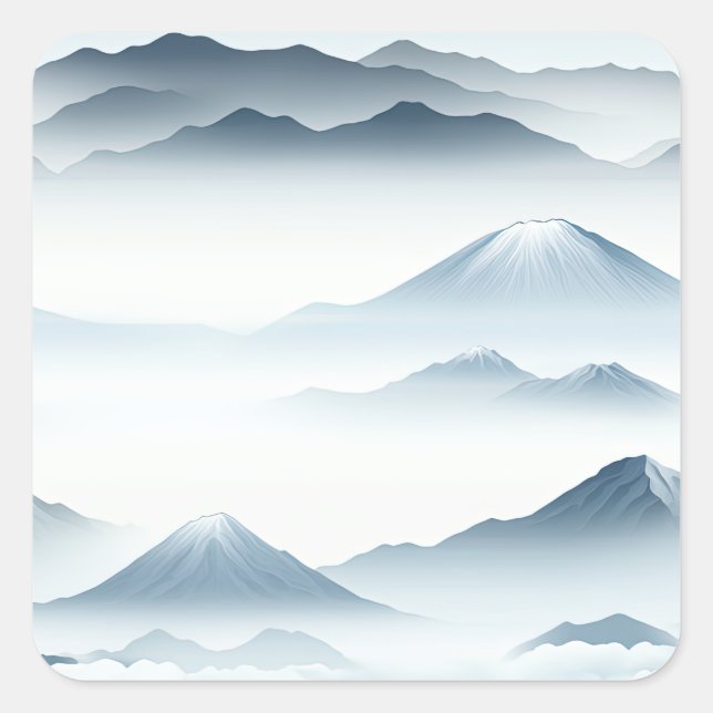 Tranquil Mountains Snow Blue White Scene Square Sticker (Front)