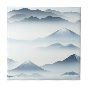 Tranquil Mountains Snow Blue White Scene Tile