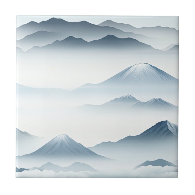 Tranquil Mountains Snow Blue White Scene Tile (Front)