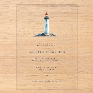 Tranquil Muted Watercolor Lighthouse Acrylic Invitations