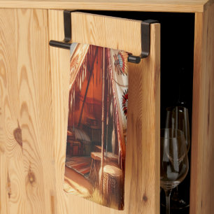 Tranquil native Indian teepee by a serene river Tea Towel