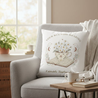 Tranquil Neutral Floral Teacup Flowers Design Cushion