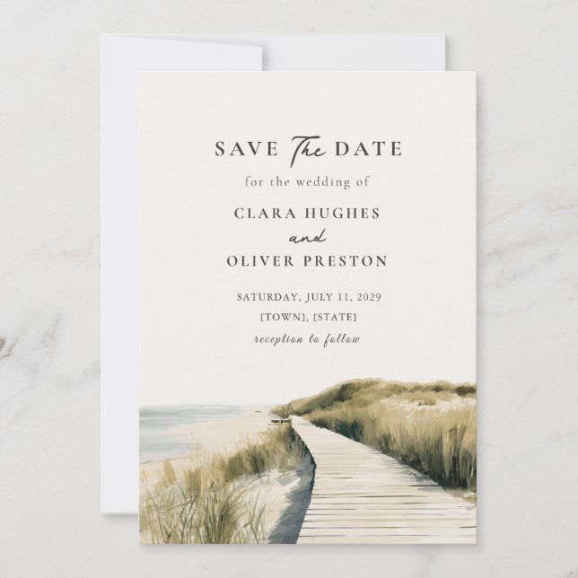 Tranquil New England Boardwalk Cape Cod Wedding Save The Date (Front)