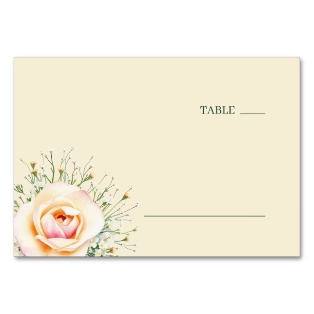 Tranquil Pastel Botanical Rose Table Number (Front)