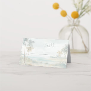 Tranquil Pastel Watercolor Beach Scene Place Card