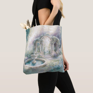 TRANQUIL PASTEL WATERCOLOR GARDEN SCENE TOTE BAG