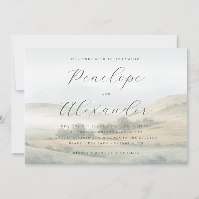 Tranquil Pastel Watercolor Landscape Invitation (Front)