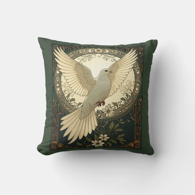 Tranquil Peace Dove And Nature Illustration Cushion (Front)
