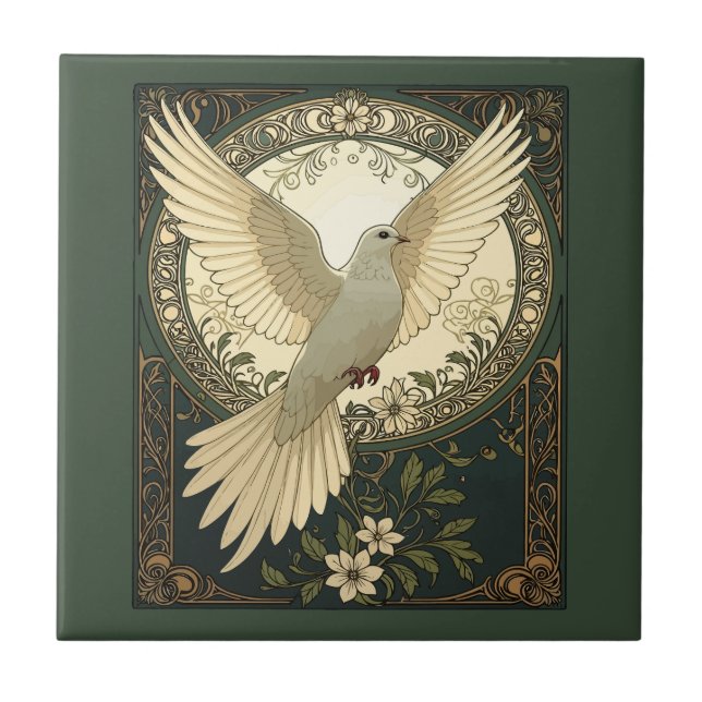 Tranquil Peace Dove And Nature Illustration Tile (Front)