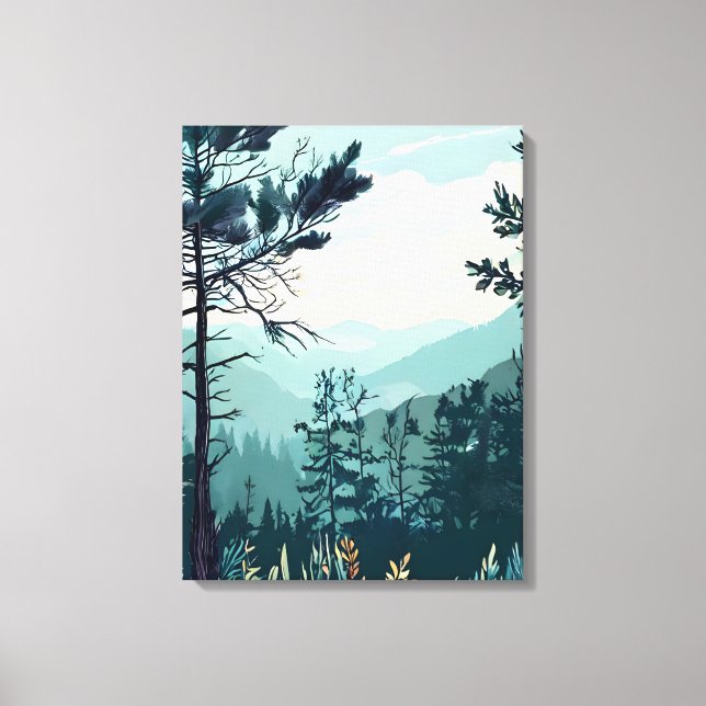 Tranquil Peaks: A Serene Mountain Landscape Canvas Print (Front)