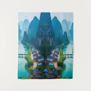Tranquil Peaks & Winding Waters – Nature Landscape Tapestry