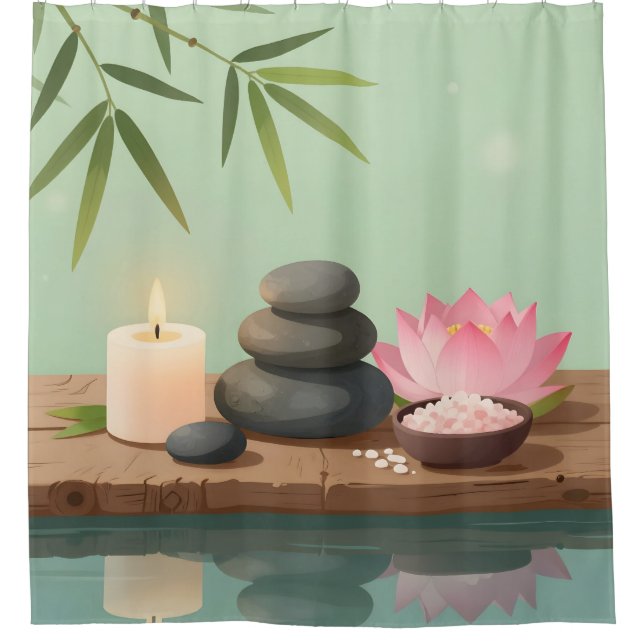 Tranquil Reflection – Zen Landscape Shower Curtain (Front)