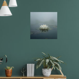 Tranquil Reverie – White Water Lily in Morning Mis Poster