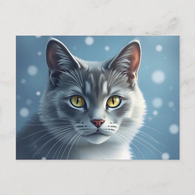 Tranquil Russian Blue Portrait with Soft Blues Postcard (Front)