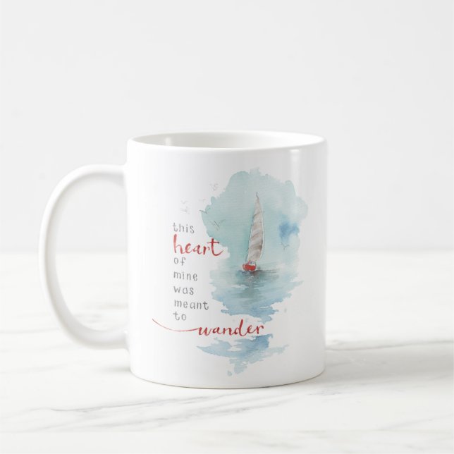 Tranquil Sailboat Watercolor Quote Coffee Mug (Left)