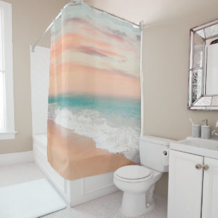 Tranquil sandy beach landscape shower curtain
