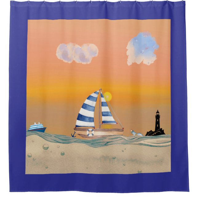  Tranquil Sea Sunset Shower Curtain (Front)