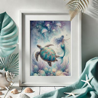 Tranquil Sea Turtle & Mermaid Wall Art