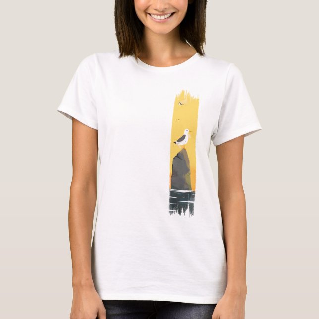 Tranquil Seagull Brushstroke Paint T-Shirt (Front)