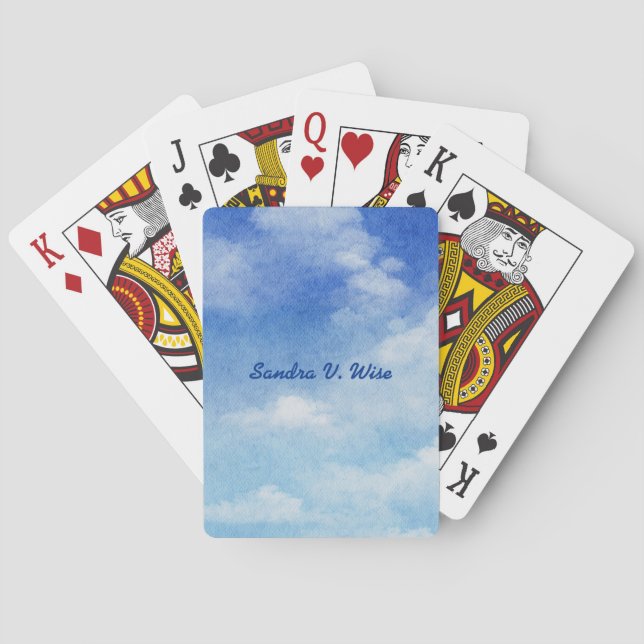 Tranquil Sky Dreams Watercolor Blue & White  Playing Cards (Back)