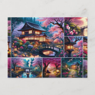 Tranquil Spring Evening in a Japanese Garden Postcard