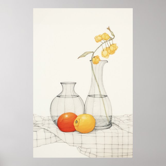 Tranquil Still Life with Blossoms and Fruit Poster (Front)