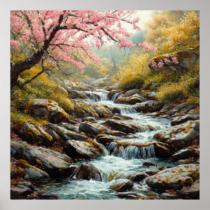 Tranquil Stream Flowing Through a Picturesque Poster