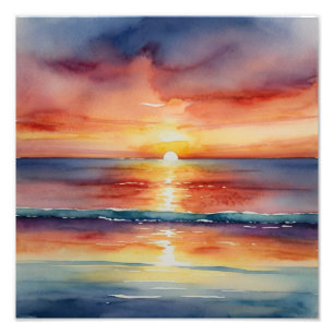 Tranquil Sunset in Watercolor Photo Print