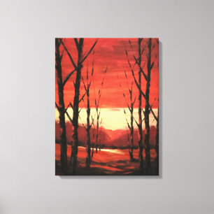 Tranquil Sunset Landscape Painting Canvas Print