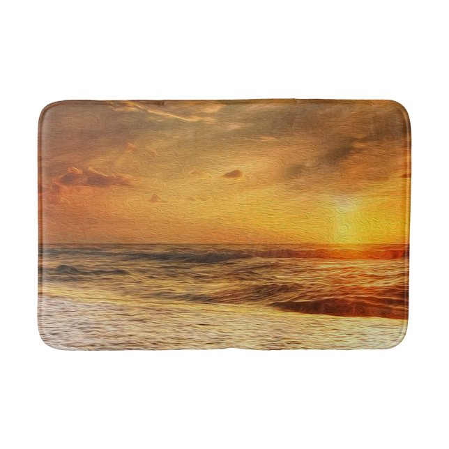 Tranquil Sunset Ocean Beach Waves Bath Mat (Front)
