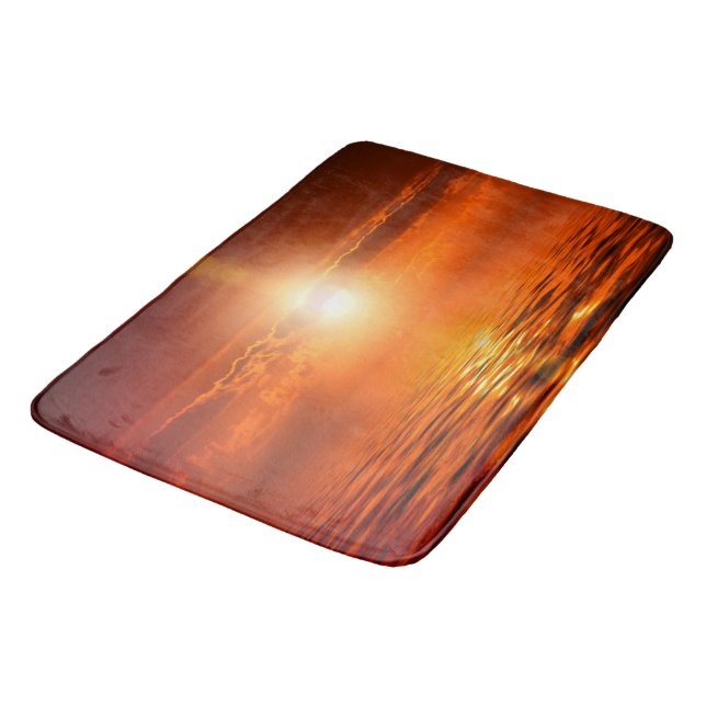 Tranquil Sunset Orange Golden Sky Over Sea Ocean Bath Mat (Angled)
