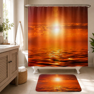 Tranquil Sunset Orange Golden Sky Over Sea Ocean Shower Curtain