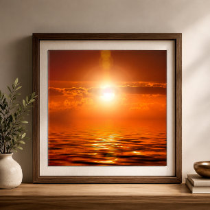 Tranquil Sunset Orange Golden Sky Over Sea Ocean Tile