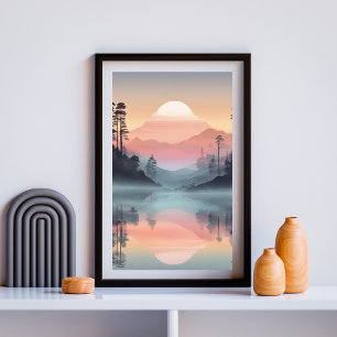 Tranquil Sunset Over Misty Mountains Poster