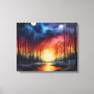 Tranquil Sunset Painting - Peaceful River Landscap Canvas Print
