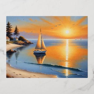 Tranquil Sunset Serenity Foil Holiday Postcard