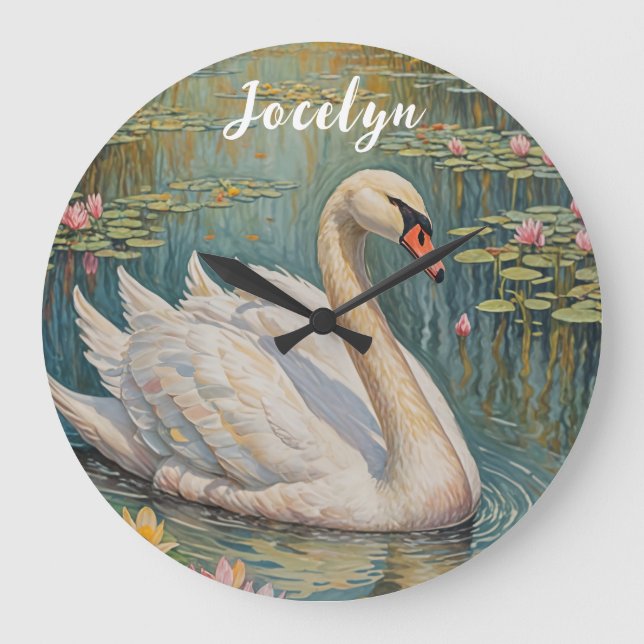Tranquil Swan Serenade Large Clock (Front)