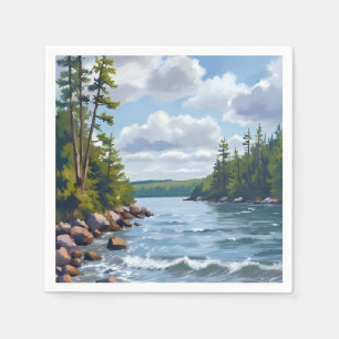 Tranquil Tahoe Lake Shore Watercolor Painting Napkin