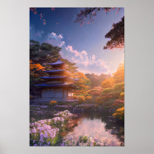 Tranquil Temple on the Riverbank Poster