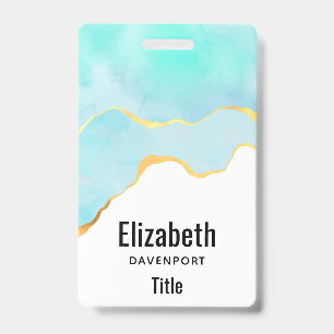 Tranquil Tropical Green Blue with Gold Border ID Badge